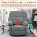 Fotel rozkładany Obrotowy z masażem i funkcją grzania do 150kg Szary