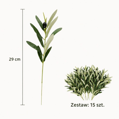 Gałązki oliwne Sztuczne 15 sztuk 29cm do kompozycji Realistyczna