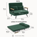 Kanapa Dwuosobowa Rozkładana Łóżko 73x102 cm Sofa Zielona