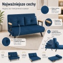 Kanapa Dwuosobowa Rozkładana Łóżko 73x102 cm Sofa Niebieska