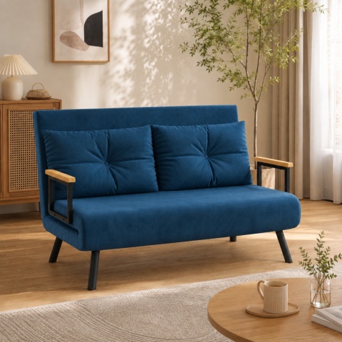 Kanapa Dwuosobowa Rozkładana Łóżko 73x102 cm Sofa Niebieska