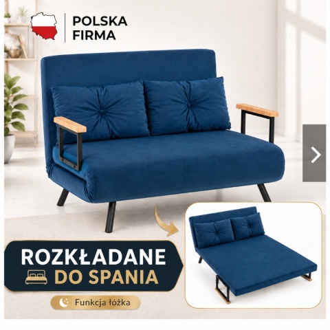 Kanapa Dwuosobowa Rozkładana Łóżko 73x102 cm Sofa Niebieska