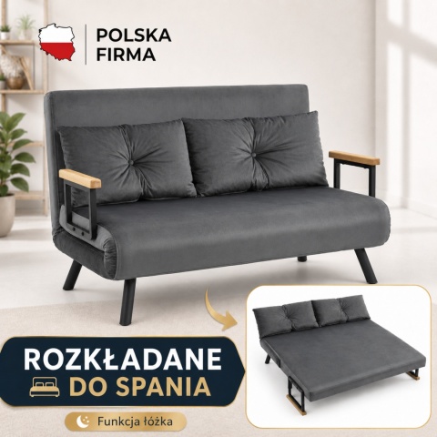 Kanapa Dwuosobowa Rozkładana Łóżko 73x102 cm Sofa Szara