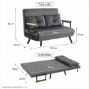 Kanapa Dwuosobowa Rozkładana Łóżko 73x102 cm Sofa Szara