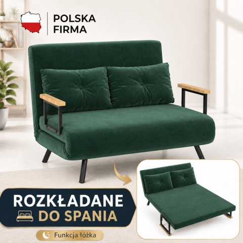 Kanapa Dwuosobowa Rozkładana Łóżko 73x102 cm Sofa Zielona