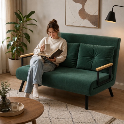 Kanapa Dwuosobowa Rozkładana Łóżko 73x102 cm Sofa Zielona
