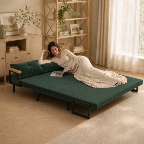 Kanapa Dwuosobowa Rozkładana Łóżko 73x102 cm Sofa Zielona