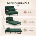 Kanapa Dwuosobowa Rozkładana Łóżko 73x102 cm Sofa Zielona