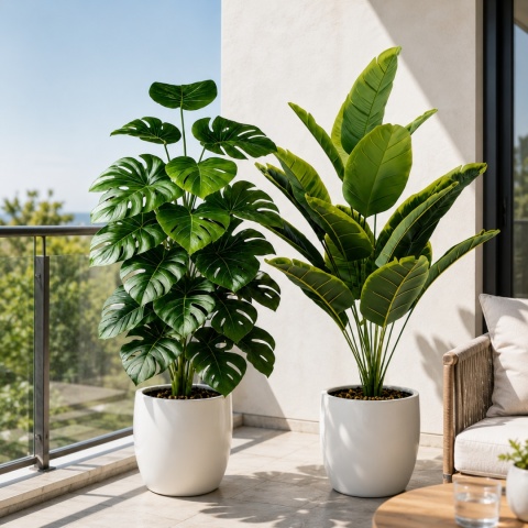 Sztuczne kwiaty Drzewko do domu na balkon taras 2 szt Monstera i Strelicja 100cm