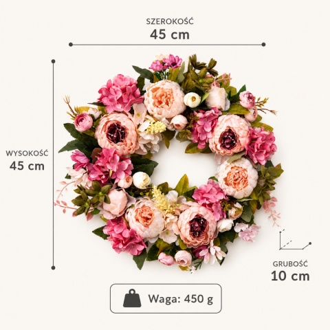 Wianek Wieniec 45cm na drzwi ścianę Sztuczne Kwiaty PRZEPIĘKNY
