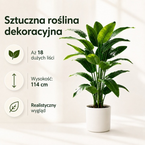 Duża Roślina Kwiatek Sztuczny Bananowiec 114cm na balkon taras do domu