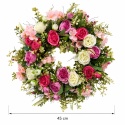 Wianek na drzwi ścianę Wieniec 45cm GĘSTY ŚLICZNY Róże Różowy Kremowy