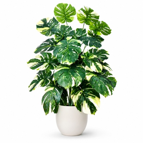 Duża Monstera Sztuczna 103cm XL Zielono Kremowa SZTUCZNY KWIATEK ROŚLINA PIĘKNA 24 LIŚCIE