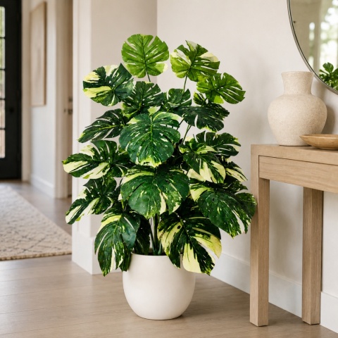 Duża Monstera Sztuczna 103cm XL Zielono Kremowa SZTUCZNY KWIATEK ROŚLINA PIĘKNA 24 LIŚCIE