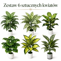 Zestaw 6 sztucznych kwiatków Roślin dekoracyjnych 46cm do domu biura