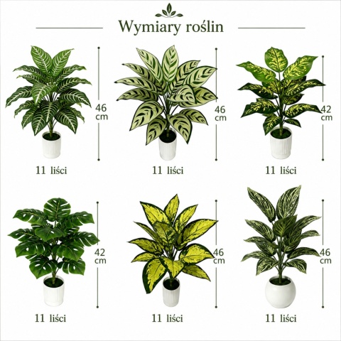 Zestaw 6 sztucznych kwiatków Roślin dekoracyjnych 46cm do domu biura