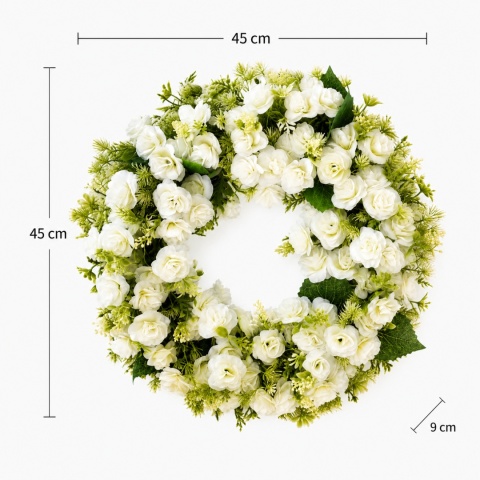 Wieniec Wianek na drzwi 45cm Ścianę Sztuczne Kwiaty Białe Róże Rustykalny