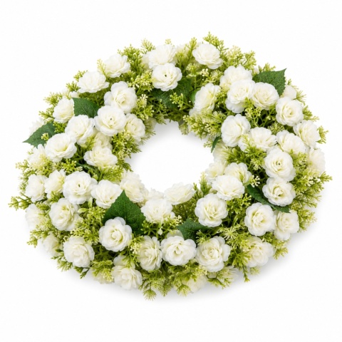 Wieniec Wianek na drzwi 45cm Ścianę Sztuczne Kwiaty Białe Róże Rustykalny