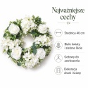Sztuczny Wianek 40cm Wieniec Biały Róże Hortensje ŚLICZNY GĘSTY