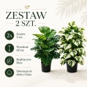 Sztuczne kwiaty Monstera Rośliny 2 sztuki Zestaw 68cm Zielone Kremowe
