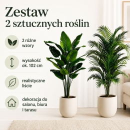 Sztuczne rośliny kwiaty 2 sztuki Palma 102cm Zestaw dwóch kwiatów Zielone