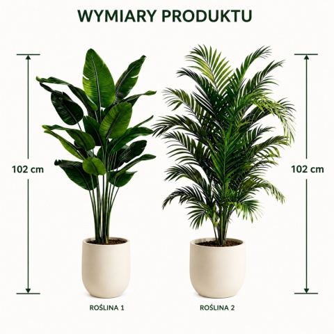 Sztuczne rośliny kwiaty 2 sztuki Palma 102cm Zestaw dwóch kwiatów Zielone