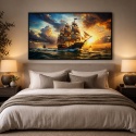 Plakat Obraz 140x70 cm Żaglowiec o zachodzie słońca Statek