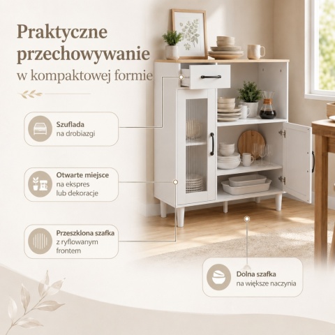 Szafka stojąca do kuchni jadalni Biała Kredens Biała Dąb 80x34x91 cm