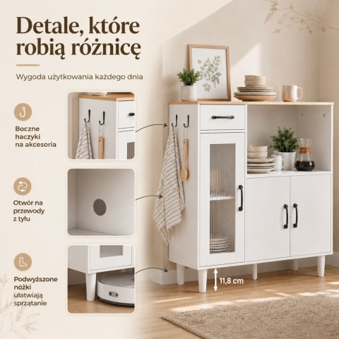 Szafka stojąca do kuchni jadalni Biała Kredens Biała Dąb 80x34x91 cm
