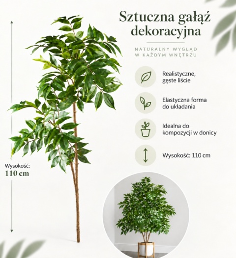 Sztuczna Roślina Fikus Realistyczna Duża 110cm Sztuczne drzewko Doniczkowe