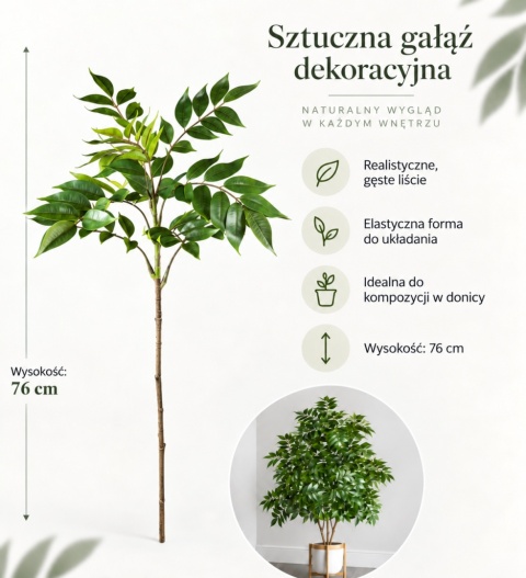 Sztuczna Roślina Fikus Realistyczna Duża Gałąź 76cm Sztuczne drzewko Doniczkowe