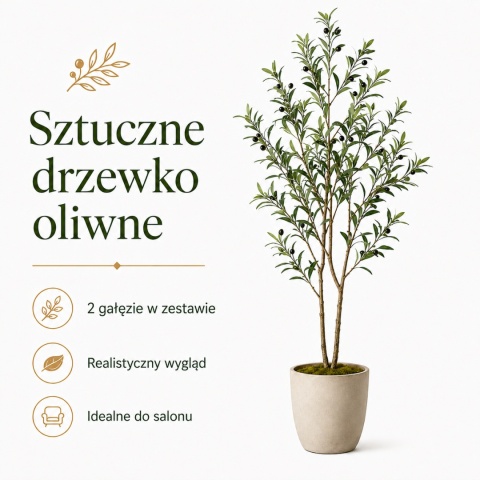 Sztuczne Drzewko oliwne Zestaw 2 szt Gałęzi 102cm REALISTYCZNE Sztuczna roślina