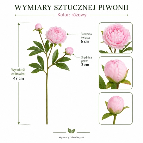 Sztuczne Piwonie Różowe 5 szt. Kwiaty Dekoracyjne do Wazonu na Ślub Stół Przyjęcie