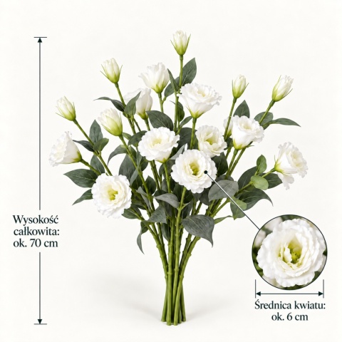 Eustoma Sztuczna Zestaw 6 szt JAK ŻYWE Gałązki Sztuczne Kwiaty Białe Bukiet Kwiaty do Wazonu na Ślub