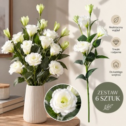 Eustoma Sztuczna Zestaw 6 szt JAK ŻYWE Gałązki Sztuczne Kwiaty Białe Bukiet Kwiaty do Wazonu na Ślub