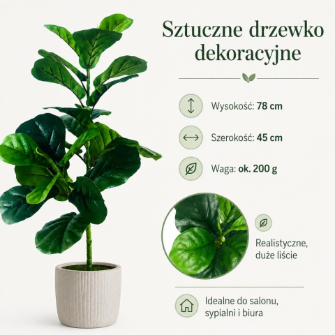 Sztuczne dzewko Figowiec 78cm Kwiatek Doniczkowy