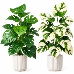Sztuczne kwiaty Monstera Rośliny 2 sztuki Zestaw 68cm Zielone Kremowe