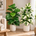 Sztuczne kwiaty Monstera Rośliny 2 sztuki Zestaw 68cm Zielone Kremowe