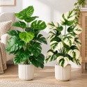 Sztuczne kwiaty Monstera Rośliny 2 sztuki Zestaw 68cm Zielone Kremowe