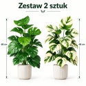 Sztuczne kwiaty Monstera Rośliny 2 sztuki Zestaw 68cm Zielone Kremowe
