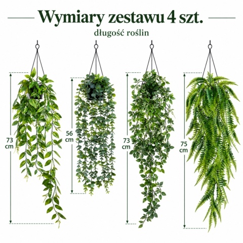 Sztuczne kwiatki Zwisające Bluszcz 4 sztuki 75cm do domu biura Eukaliptus Fikus