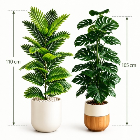 Wysokie Sztuczne rośliny doniczkowe kwiaty 2 sztuki Monstera Palma 110cm Zielone