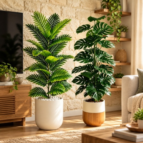 Wysokie Sztuczne rośliny doniczkowe kwiaty 2 sztuki Monstera Palma 110cm Zielone
