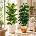Wysokie Sztuczne rośliny doniczkowe kwiaty 2 sztuki Monstera Palma 110cm Zielone