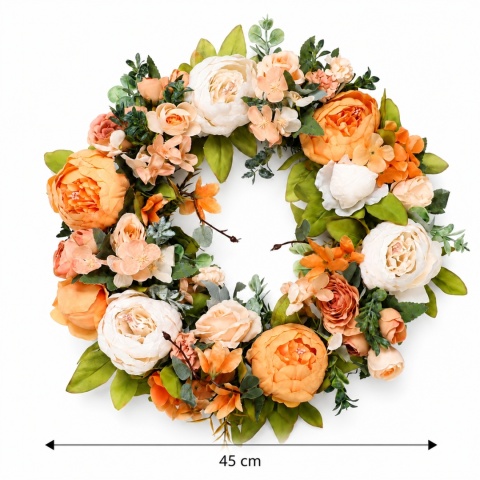Wianek Wieniec 45cm na drzwi ścianę Pomarańczowy Sztuczne Kwiaty PRZEPIĘKNY