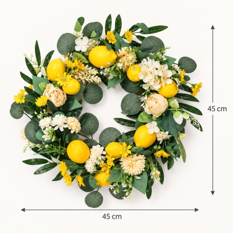 Wianek z cytrynami Wieniec 45cm na drzwi ścianę Sztuczne Kwiaty PRZEPIĘKNY Eukaliptus