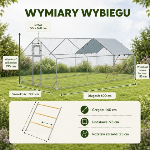 Wybieg dla kur kurnik 3x6 m klatka ogrodzenie dla kurczaków kaczek małych zwierząt