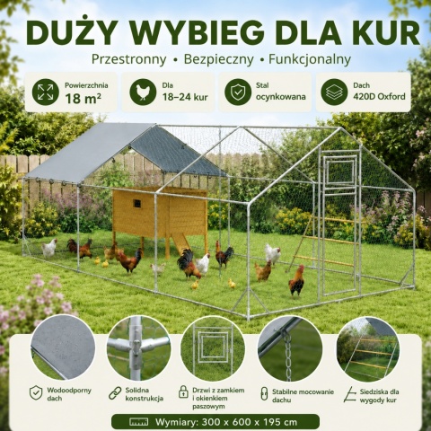 Wybieg dla kur kurnik 3x6 m klatka ogrodzenie dla kurczaków kaczek małych zwierząt