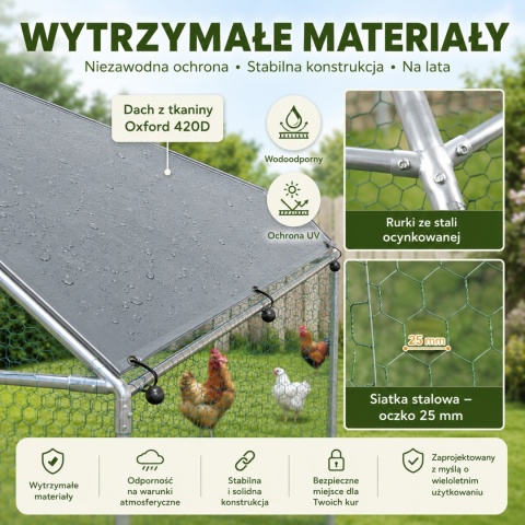 Wybieg dla kur kurnik 3x6 m klatka ogrodzenie dla kurczaków kaczek małych zwierząt