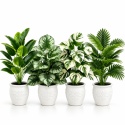 Sztuczne rośliny Kwiaty Doniczkowe 67cm Zestaw 4 sztuk Kwiatki Palma Monstera